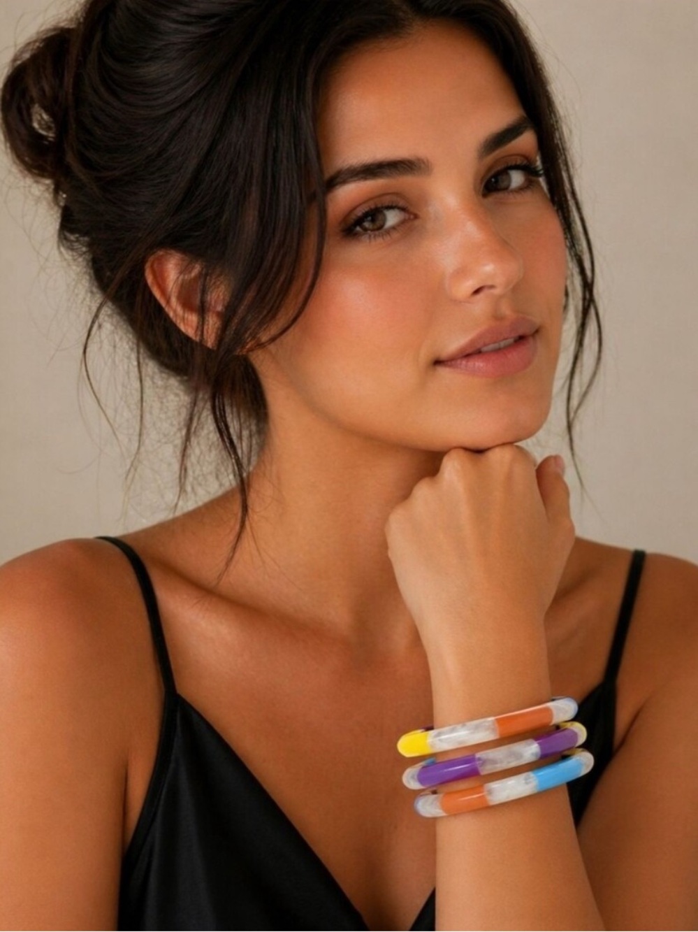 Plunder Multicolor Resin Bangle Trio - Yellow, Orange, Purple, Blue, White